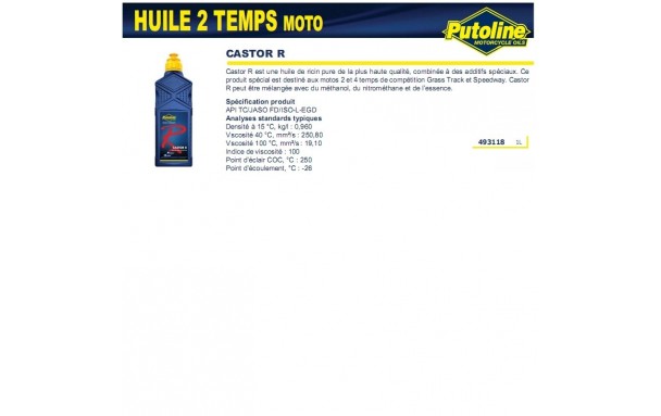 HUILE MOTEUR 2T ET 4T  CASTOR R (HUILE DE RICIN PURE) (1L) PUTOLINE 74165