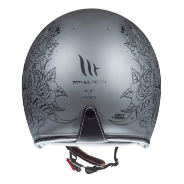 CASQUE JET MT LE MANS 2 SV SKULL & ROSES A2 ARGENT MAT    XS  SIMPLE ECRAN TRANSPARENT (LIVRE AVEC UN ECRAN SUPPLEMENTAIRE DARK (ECE 22.06)